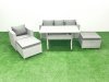 Fimous Rattan Garden Furniture Set Outdoor 6 Seater Patio Dining Sets with Glass Top Dining Table Light Grey Mixed
