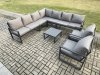 Fimous Outdoor Garden Furniture Patio Lounge Corner Sofa Aluminium Set with Square Coffee Table 2 Pcs Arm Chairs Dark Grey