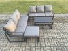 Fimous Aluminium Patio Outdoor Garden Furniture Lounge Sofa Set with Oblong Coffee Table 3 Footstools Dark Grey