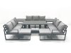 Fimous 11 Seater Garden Sofa Set Aluminium Furniture Rising Dining Tabe Set with 2 Side Tables 2 Big Footstools Dark Grey