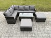 Fimous Rattan Garden Furniture Sets High Back Corner Sofa Oblong Coffee Table Set with 2 Big Footstool Dark Grey Mixed