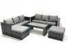 Fimous Garden Outdoor Rattan Furniture Set with Sofa Coffee table 2 Big Footstools Dark Grey Mixed