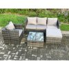 Fimous Rattan Garden Furniture Set Patio Outdoor Lounge Sofa Set with Armchair Square Coffee Table Big Footstool Dark Grey Mixed
