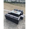 Fimous 8 Seater?Outdoor Rattan Sofa Set Garden Furniture Gas Firepit Set Heater Dining Table Footstools Dark Grey Mixed