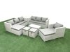 Fimous Rattan Garden Furniture Set 9 Pieces Outdoor Garden Sofa Chair Coffee Table Set with Side Table 4 Footstools Light Grey Mixed