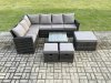 Fimous Rattan Garden Furniture Set Outdoor Lounge Corner Sofa Set With Square Coffee Table 3 Footstools 9 Seater Dark Grey Mixed
