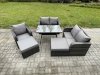 Fimous Outdoor Garden Furniture Sets 7 Seater Rattan Furniture Manual Wicker Patio Sofa Patio Conversation Set with 2 Big Footstool Dark Grey Mixed