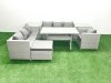 Fimous 7 Pieces Outdoor Rattan Sofa Set with Cushions Patio Garden Furniture Sets with Armchair Dining Table 2 Side Tables Big Footstool