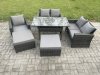 Fimous High Back Outdoor Garden Furniture Rattan Sofa Dining Table Set with Armchair 2 Big Footstool Dark Grey Mixed