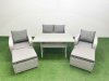 Fimous Light Grey PE Wicker Rattan Garden Furniture Set Sofa Set Reclining Chair Rectangular Dining Table 6 Seater 2 Big Stools