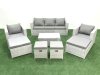 Fimous 8 Pieces Rattan Garden Furniture Set Outdoor Garden Sofa Chair Coffee Table Set with 4 Footstools Light Grey Mixed