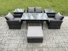 Fimous 5 Seater PE Wicker Outdoor Garden Furniture Set Patio Furniture Rattan Rectangular Dining Table Lounge Sofa with 2 Side Tables Big Footstool