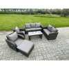 Fimous 8 Seater Outdoor Rattan Garden Furniture Set Patio Lounge Sofa Set with Rectangular Coffee Table Big Footstool Dark Grey Mixed