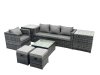 Fimous Outdoor Rattan Garden Furniture Set 6 Seater Patio Lounge Sofa Set with Armchair Square Coffee 2 Table Side Table 2 Small Footstools Dark Grey Mixed