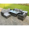 Fimous 8 Seater?Outdoor Rattan Sofa Set Adjustable Rising Lifting Side Tables Chairs Footstool Dark Grey Mixed