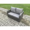 Fimous Lounge Rattan Sofa Set Outdoor Garden Furniture Oblong Rectangular Dining Table With Chairs Big Footstool Side Table Dark Grey Mixed