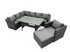 Fimous Outdoor PE Rattan Sofa Set with Dining Table Patio Garden Furniture Sets with Chair Big Stool Dark Grey Mixed