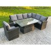 Fimous High Back PE Rattan Corner Sofa Set Garden Furniture Adjustable Rising Lifting Table Set With Armchair