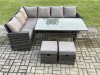 Fimous 8 Seater Garden Rattan Furniture Corner Dining Set with 2 Small Footstools Indoor Outdoor Lounge Sofa Set