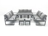 Fimous 11 Seater Garden Sofa Set Aluminium Furniture Rising Dining Tabe Set wth 2 Small Footstools Dark Grey