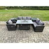 Fimous Garden Patio Furniture Wicker Rattan Gas Fire Pit Table and Sofa Chair set with 2 Side Tables