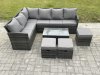 Fimous Rattan Lounge Corner Sofa Set Wicker PE Outdoor Garden Furniture Set with Rectangular Coffee Table 3 Small Footstools Dark Grey Mixed