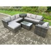 Fimous Wicker PE Rattan Sofa Set Outdoor Patio Garden Furniture with Armchair Oblong Coffee Table Side Table Big Footstool Dark Grey Mixed