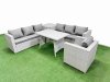 Fimous Outdoor Rattan Garden Furniture Dining Set 7-seater Patio Rectangular Table 3 Seater Sofa Armchair Set with Side Table