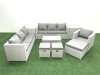 Fimous Wicker PE Rattan Sofa Garden Furniture Set with Armchair Oblong Coffee Table 3 Footstools 2 Side Tables Light Grey Mixed