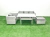 Fimous Rattan Garden Furniture Set Outdoor 5 Seater Patio Dining Sets with Glass Top Dining Table and Side Table Light Grey Mixed