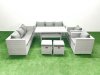 Fimous Rattan Garden Furniture Set Outdoor 8 Seater Patio Dinin g Sofa Sets with Dining Table 2 Chairs 2 Small Footstools Light Grey Mixed