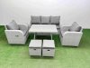 Fimous Reclining Chair 3 Seat Sofa Set Garden Furniture Set with Rectangular Dining Table 2 Small Footstools Light Grey