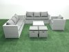 Fimous Wicker PE Rattan Sofa Garden Furniture Set with Armchair Square Coffee Table 2 Small Footstools Light Grey Mixed