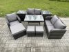 Fimous 8 Seater Outdoor Garden Dining Sets Rattan Furniture With Dining Table Armchairs Love Sofa 3 Footstools 2 Side Tables Dark Grey Mixed