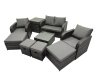 Fimous Rattan Garden Outdoor Furniture Set Love Sofa Reclining Chair Square Coffee Table Set with 4 Stools Side Table Dark Grey Mixed