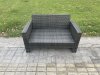 Fimous Dark Grey PE Wicker Rattan Garden Furniture Set Love Sofa Outdoor Rectangular Dining Table Side Table