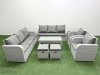 Fimous PE Rattan High Back Lounge Sofa Set Patio Oblong Coffee Table & Chairs Set with 3 Seater Sofa Reclining Chair Stools 2 Side Table Light Grey