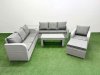 Fimous 8 Seater Poly Rattan Outdoor Garden Furniture Oblong Coffee Table Sofa Set Patio 3 Seater Sofa Reclining Chair 3 Seater Sofa Big Footstool Side Table Light Grey