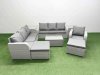 Fimous 9 Seater Poly Rattan Outdoor Garden Furniture Sofa Set Patio 3 Seater Sofa Reclining Chair 3 Seater Sofa 2 Big Footstools 2 Side Table Light Grey