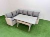 Fimous 6 Seater Rattan Garden Furniture Set Outdoor Patio Dining Corner Sofa Sets with Dining Table Light Grey Mixed