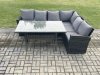 Fimous 6 Seater Garden Rattan Furniture Corner Sofa Dining Table Set with Temper Glass and Cushions Indoor Outdoor Lounge Sofa Set