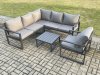 Fimous Outdoor Garden Furniture Set Aluminium Lounge Sofa Square Coffee Table Sets with Chair Indoor Conservatory Set Dark Grey