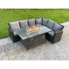 Fimous High Back Outdoor Rattan Corner Sofa Set Garden Furniture Set Gas Fire Pit Dining Table Gas Heater 6 Seater