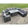 Fimous Patio Rattan Garden Furniture Set with Fire Pit Table,Chair and Side Table 8 Seater Outdoor Indoor Lounge Sofa Set Dark Grey Mixed