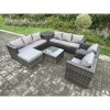 Fimous Outdoor Rattan Garden Furniture Set 9 Seater Patio Lounge Sofa Set with 2 Armchairs Side Table Square Coffee Table Big Footstool Dark Grey Mixed