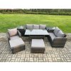Fimous 8 Piece Rattan Garden Furniture Set with Patio Sofa Rectangular Dining Table 2 Side Tables 2 Big Footstool Indoor Conservatory Patio Set