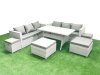 Fimous Rattan Garden Furniture Set Outdoor 10 Seater Patio Dining Sets with Glass Top Dining Table Light Grey Mixed