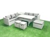 Fimous Rattan Garden Furniture Set 9 Seater Outdoor Sofa Set with Dining Table Side Table 3 Footstools Light Grey Mixed