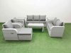 Fimous PE Rattan Garden Furniture Set Adjustable Chair Sofa Double Love Seat 2 Seater Sofa Lounge Set Rectangular Coffee Table Big Footstool 2 Side Table Light Grey