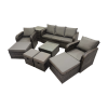 Fimous 3 Seater Sofa Reclining Chair Coffee Table Set Rattan Garden Outdoor Furniture Set with Side Table 4 Stools Dark Grey Mixed
